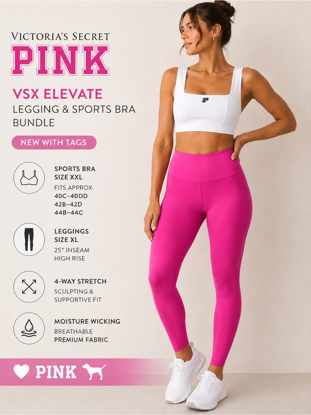 PINK Race Car Collection VSX Elevate Leggings XL + Sports Bra XXL NWT